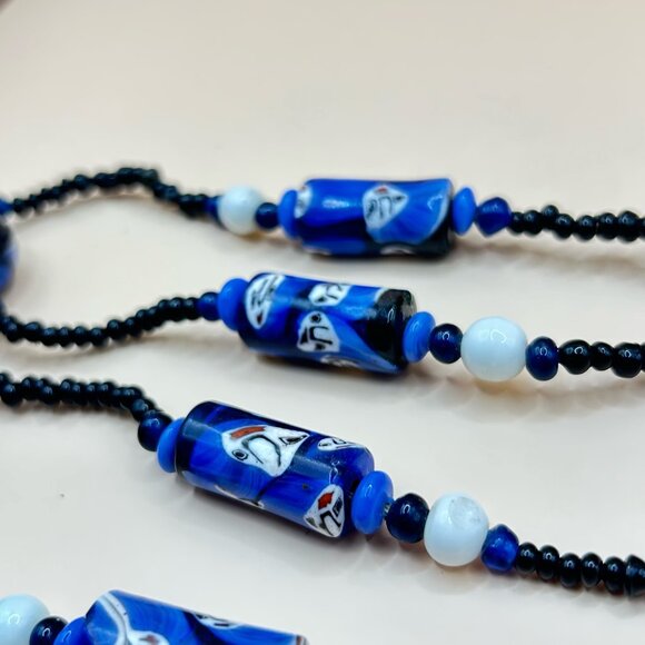 Vintage Millefiori Glass Bead Necklace – Figural Faces, Possibly Murano or India - Picture 3 of 9